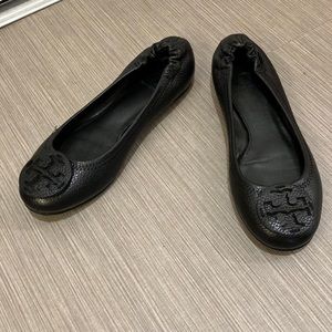 Tory Burch black Minnie pebble leather slip on flats 7